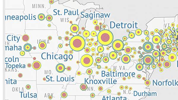 map depicting the intensity of segregation in the upper midwest united states